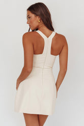 Entice Racerback Gold Button Mini Dress Cream